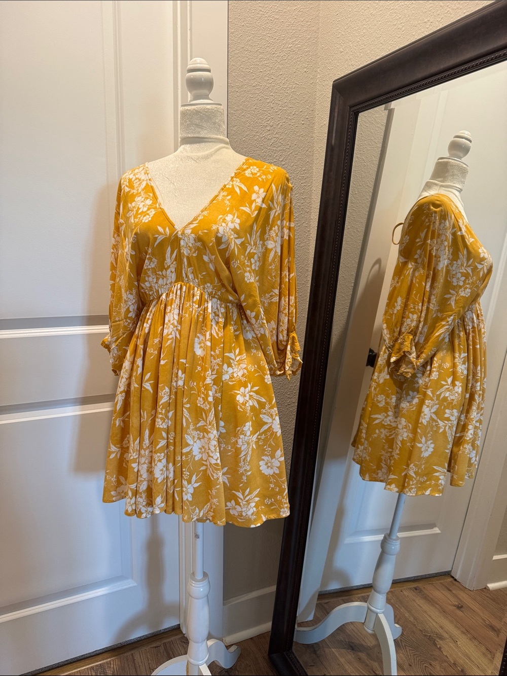 Mustard Seed Yellow Floral V-Neck Mini Dress